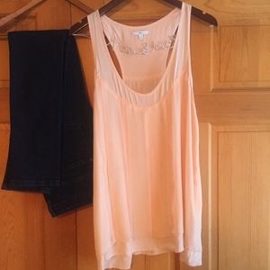 Gap- lacey pink layered racerback tank top